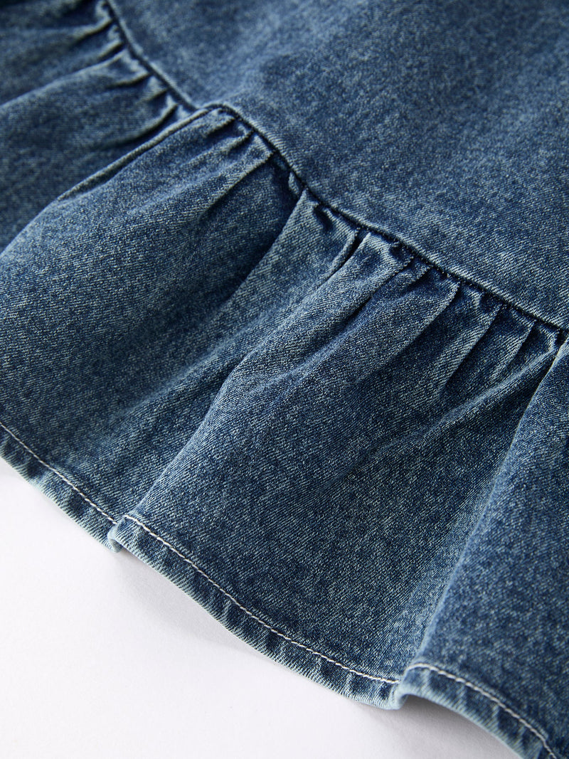 Girls Denim Ruffle Trim A-Line Dress - 17
