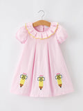 Back to School Pink Pencil Applique Ruffle Collar Girls Dress - 1
