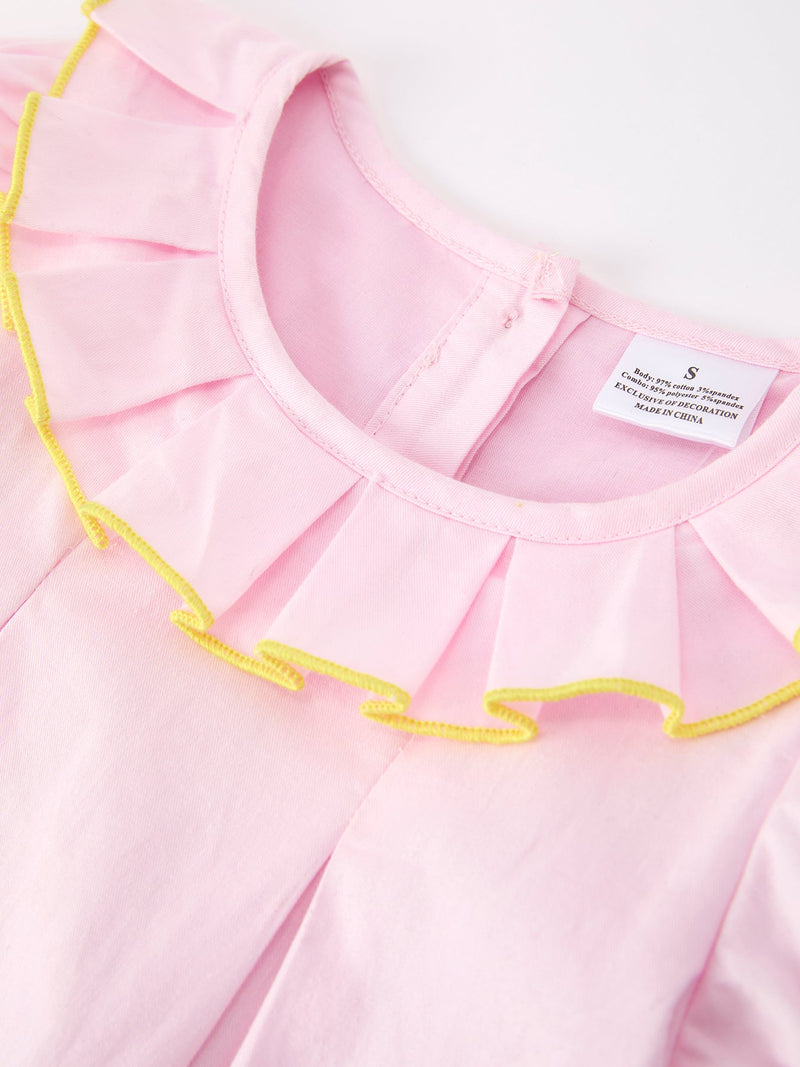 Back to School Pink Pencil Applique Ruffle Collar Girls Dress - 3