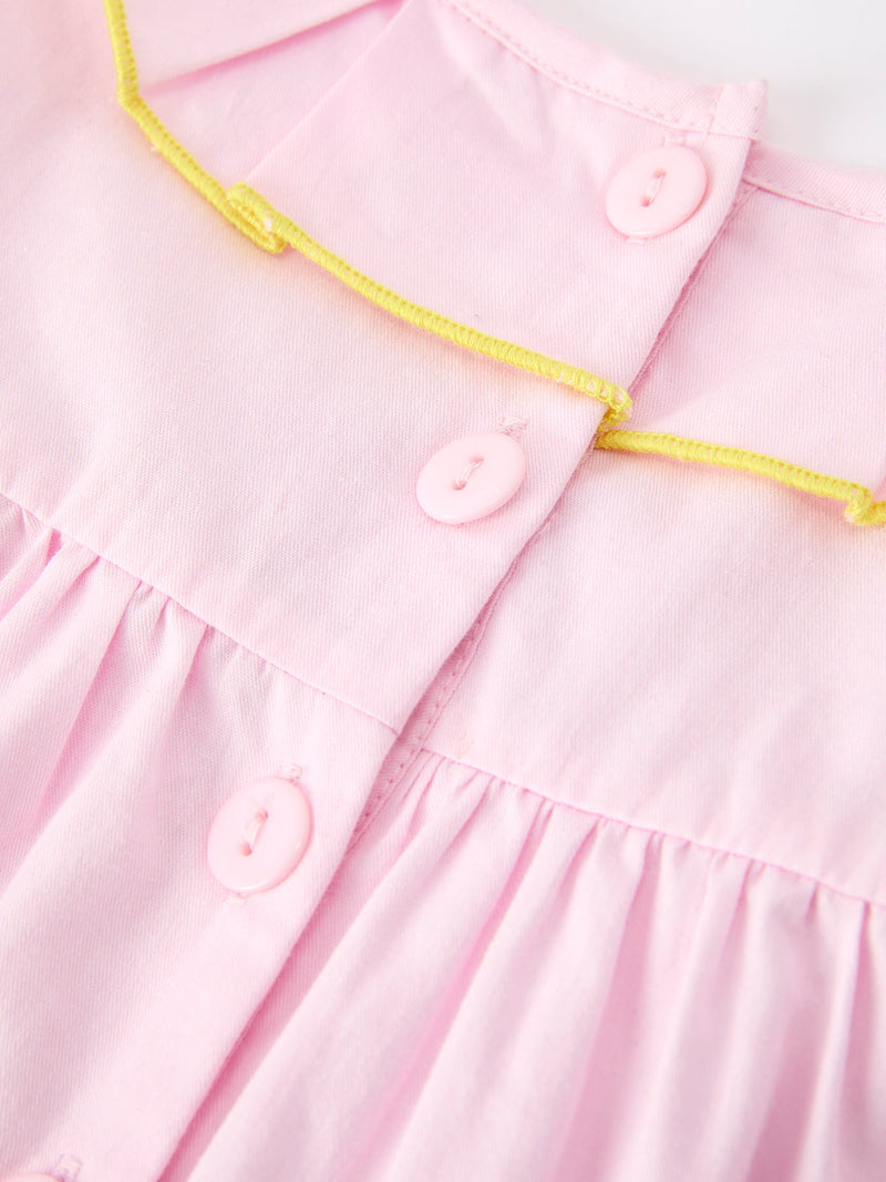 Back to School Pink Pencil Applique Ruffle Collar Girls Dress - 5
