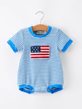 4th of July Flag Chenille Baby Boy Romper Blue Stripe - 1