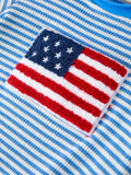 4th of July Flag Chenille Baby Boy Romper Blue Stripe - 4