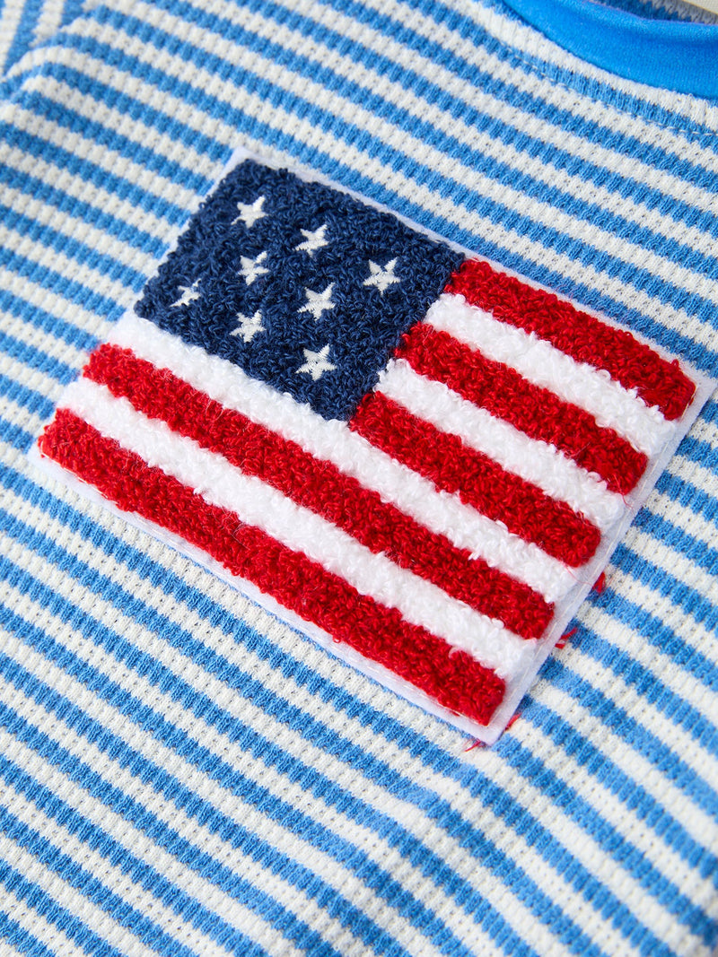 4th of July Flag Chenille Baby Boy Romper Blue Stripe - 4