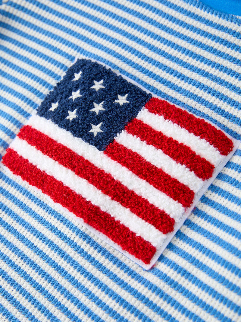 4th of July Flag Chenille Baby Boy Romper Blue Stripe - 6