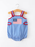 4th of July Flag Chenille Baby Girl Romper Plaid - 1