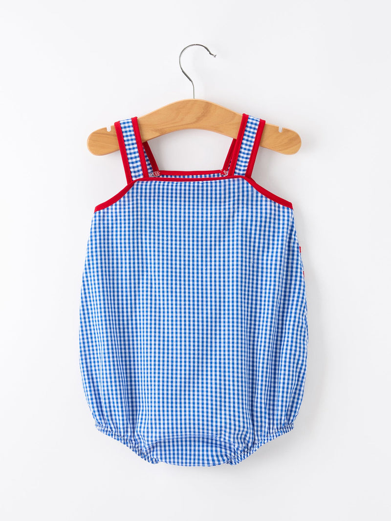 4th of July Flag Chenille Baby Girl Romper Plaid - 2