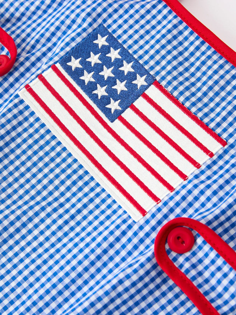 4th of July Flag Chenille Baby Girl Romper Plaid - 3