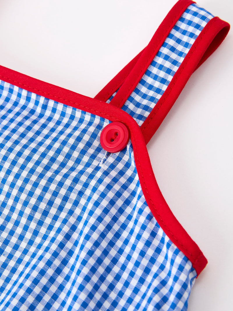 4th of July Flag Chenille Baby Girl Romper Plaid - 5