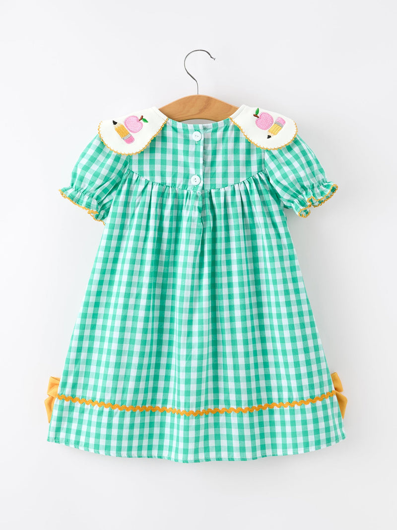 Back to School Apple Pencil Applique Girls Dress Petals Collar - 2