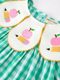 Back to School Apple Pencil Applique Girls Dress Petals Collar - 5