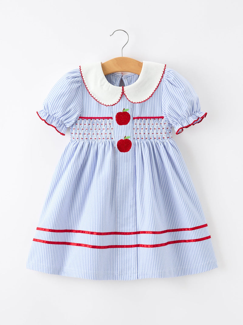 Back to School Apple Chenille Girls Dress Petals Collar - 1