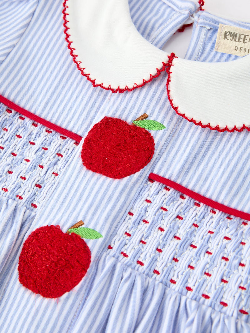 Back to School Apple Chenille Girls Dress Petals Collar - 5