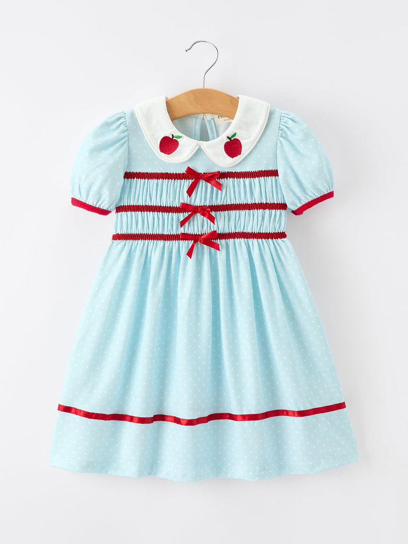 Back to School Apple Applique Girls Dress Petals Collar Bow - 1