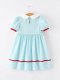 Back to School Apple Applique Girls Dress Petals Collar Bow - 2