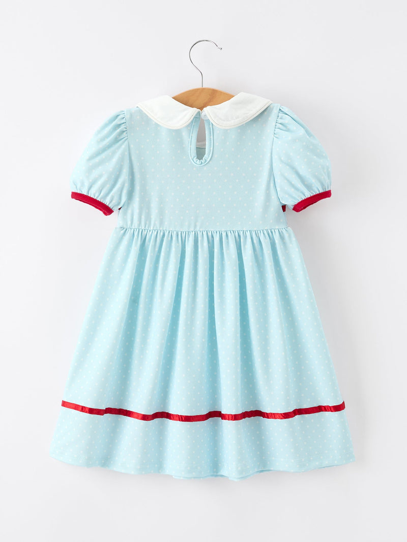 Back to School Apple Applique Girls Dress Petals Collar Bow - 2