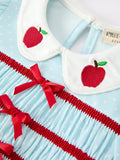 Back to School Apple Applique Girls Dress Petals Collar Bow - 5