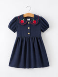 Back to School Apple Applique Girls Dress Petals Collar - 1
