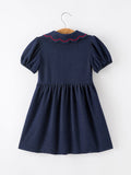 Back to School Apple Applique Girls Dress Petals Collar - 2