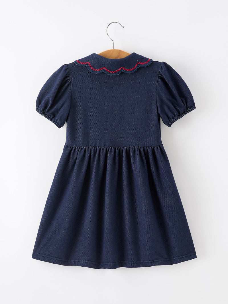 Back to School Apple Applique Girls Dress Petals Collar - 2