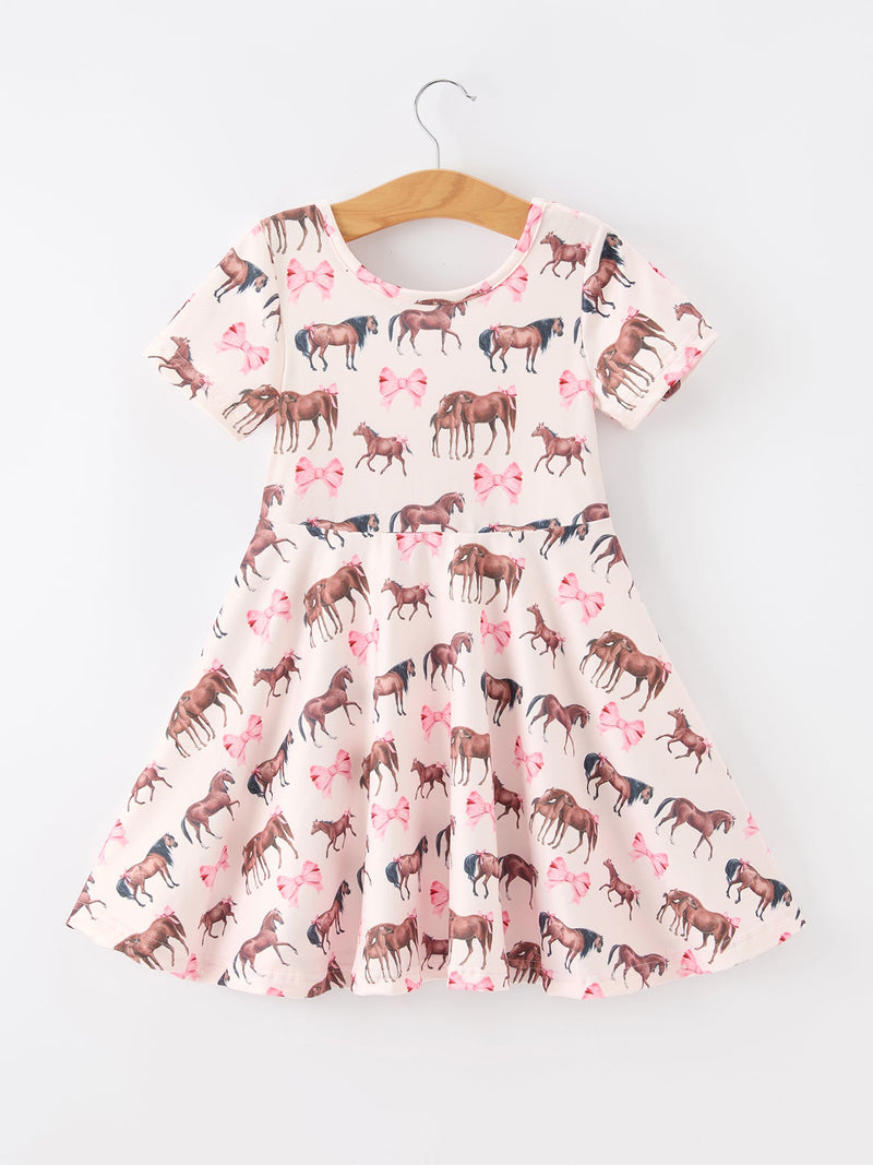 Girls Western Horse Print Twirl Dress Short Sleeve - 6