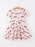 Girls Western Horse Print Twirl Dress Short Sleeve - 8