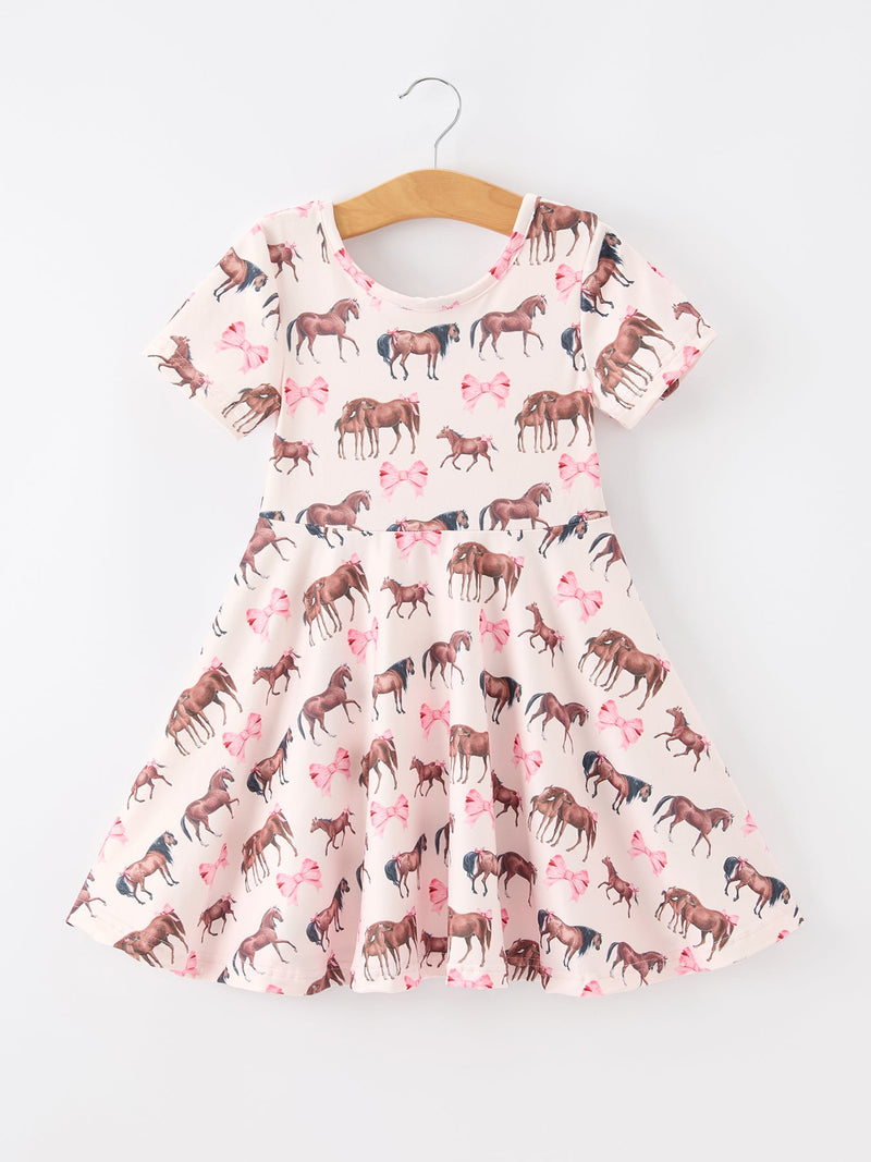 Girls Western Horse Print Twirl Dress Short Sleeve - 8