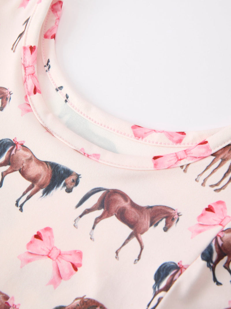 Girls Western Horse Print Twirl Dress Short Sleeve - 7