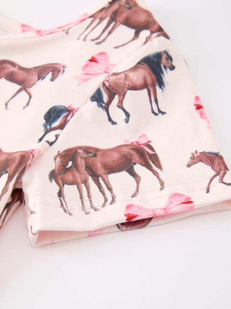 Girls Western Horse Print Twirl Dress Short Sleeve - 9