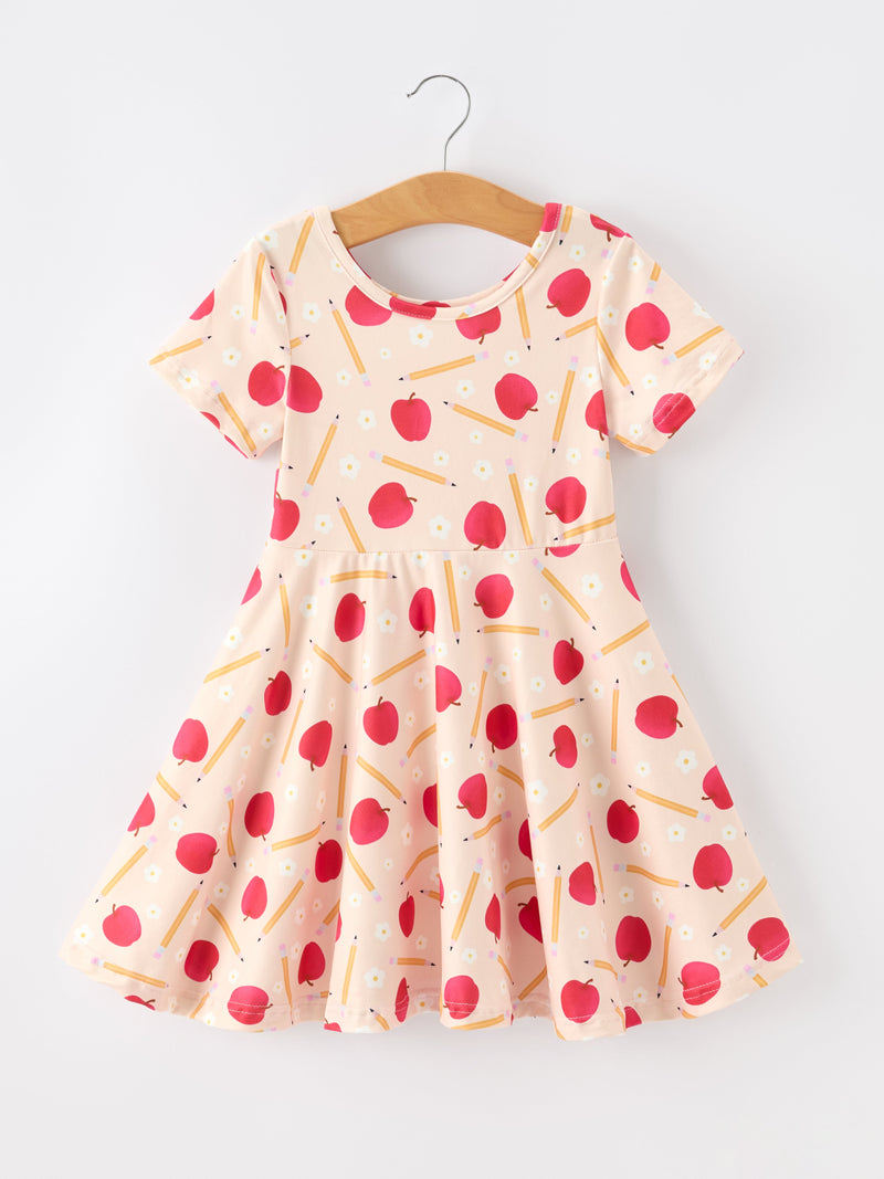 Girls Back To School Apple Pencil Twirl Dress - 1