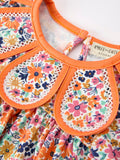 Orange Floral Bow Petals Collar Girls Romper - 5