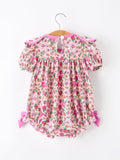 Pink Floral Bow Petals Collar Girls Romper - 2