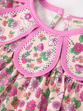Pink Floral Bow Petals Collar Girls Romper - 5