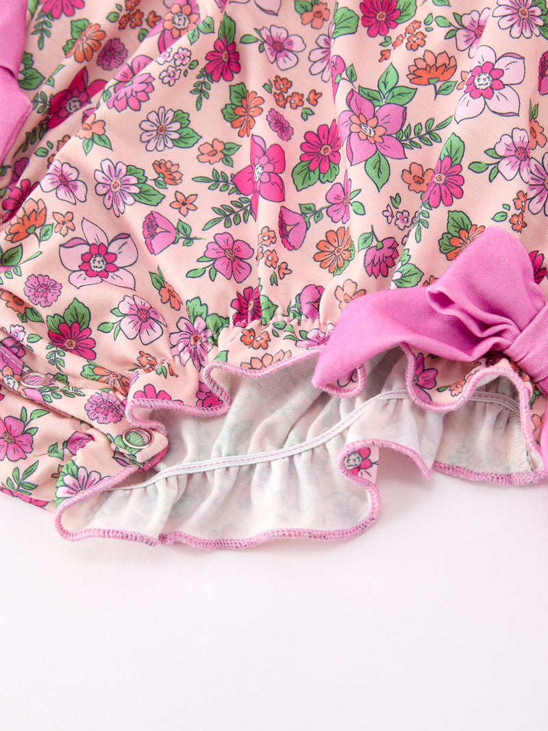 Pink Floral Bow Petals Collar Girls Romper - 3