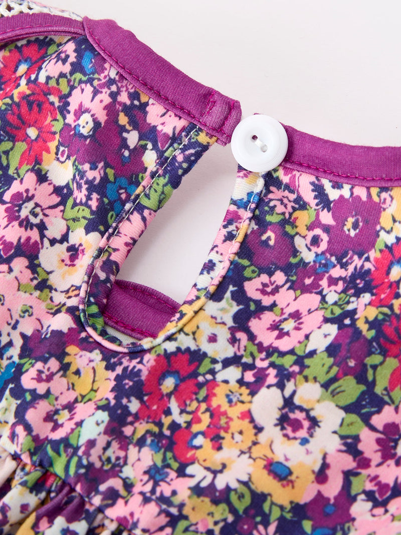 Purple Floral Bow Petals Collar Girls Dress - 10