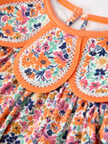 Orange Floral Bow Petals Collar Girls Dress - 4