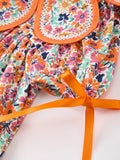 Orange Floral Bow Petals Collar Girls Dress - 5