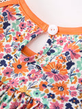 Orange Floral Bow Petals Collar Girls Dress - 6