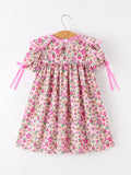 Pink Floral Bow Petals Collar Girls Dress - 2
