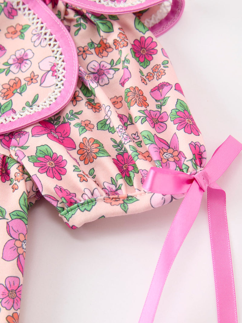 Pink Floral Bow Petals Collar Girls Dress - 3