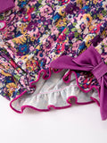 Purple Floral Bow Petals Collar Girls Romper - 6