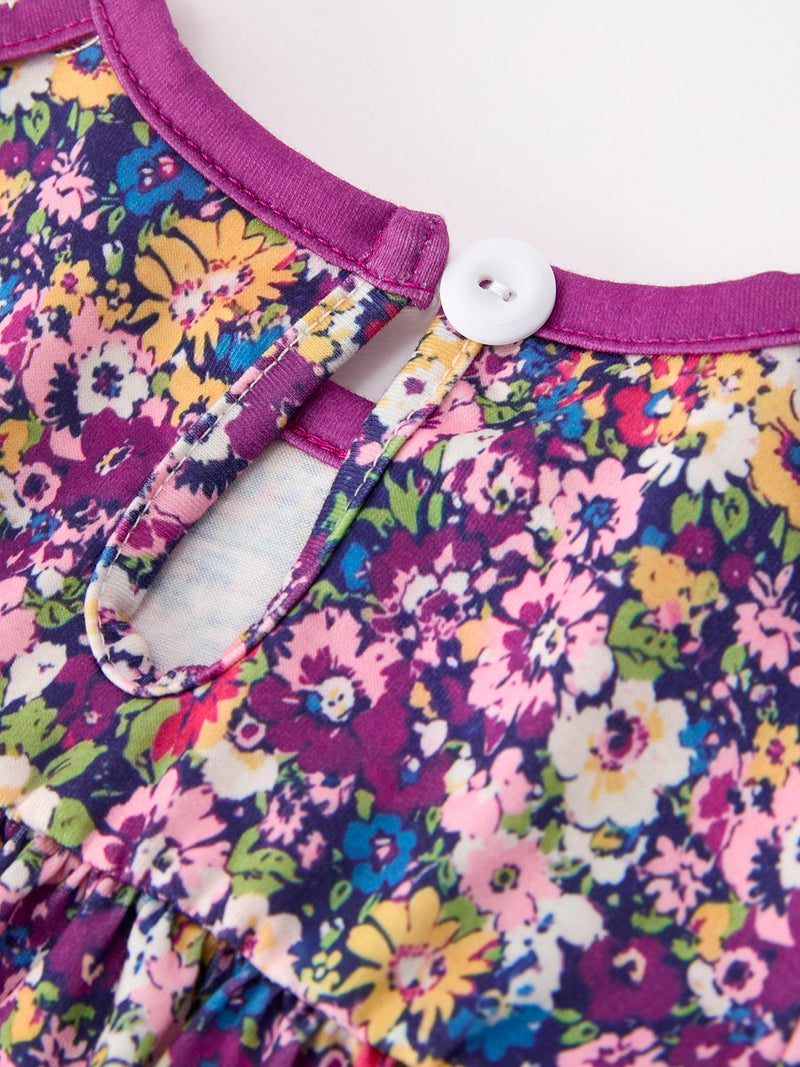 Purple Floral Bow Petals Collar Girls Romper - 7