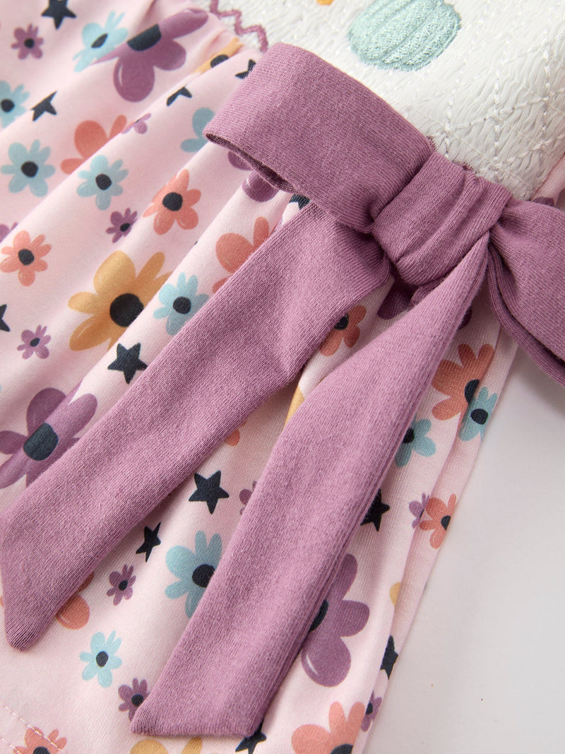 Halloween Thanksgiving Pumpkin Floral Bow Bloomer Set - 5