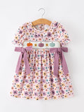 Halloween Thanksgiving Pumpkin Floral Bow Girls Dress - 1