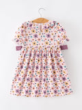 Halloween Thanksgiving Pumpkin Floral Bow Girls Dress - 2