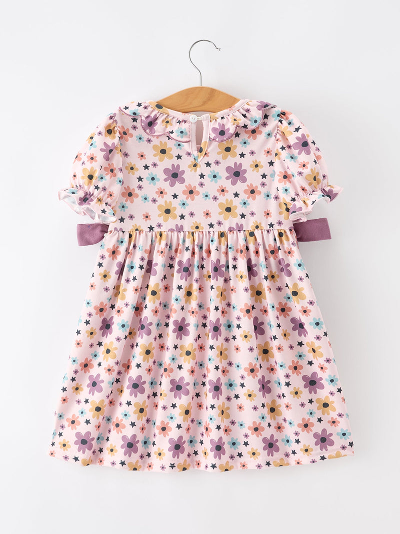Halloween Thanksgiving Pumpkin Floral Bow Girls Dress - 2