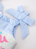 Whale Embroidered Smocked Seersucker Baby Romper - 6