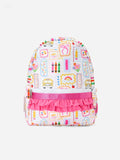 Back to School Print Girls Backpack Ruffle Bag - 1