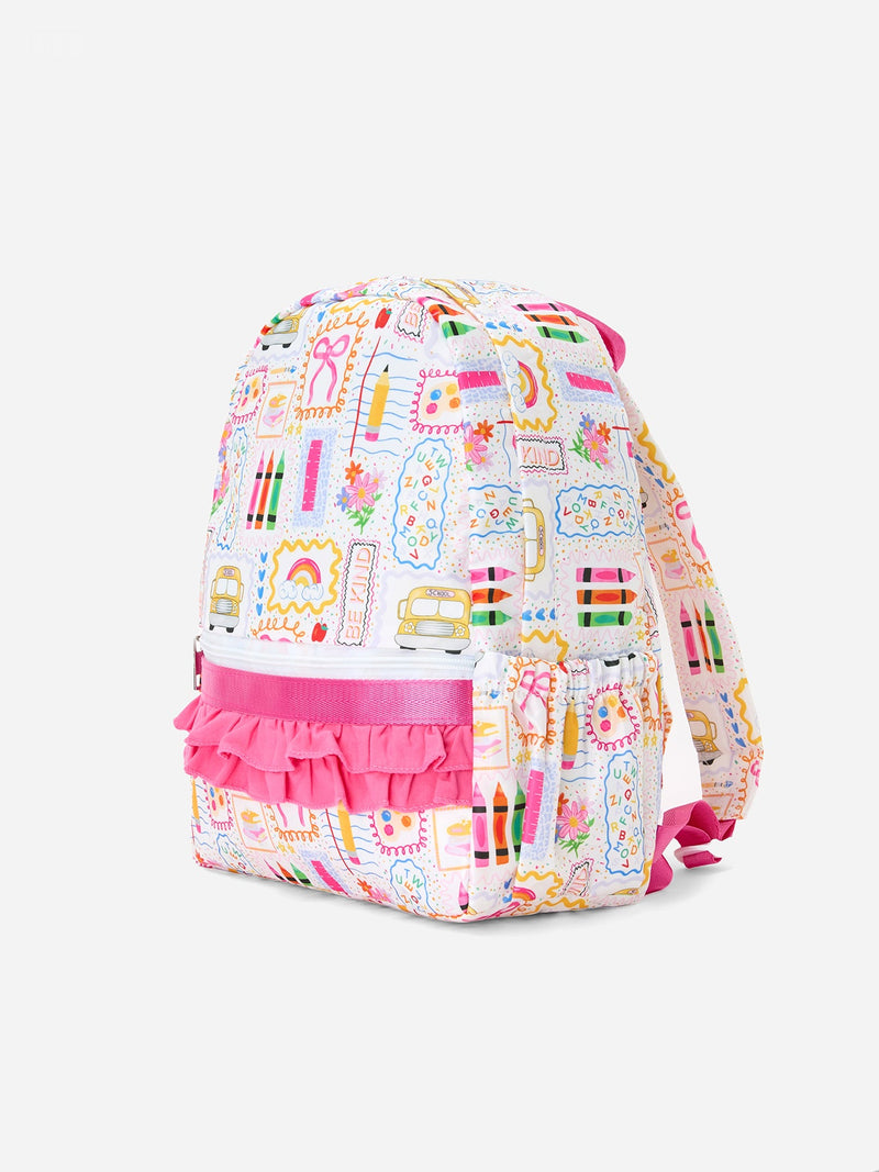 Back to School Print Girls Backpack Ruffle Bag - 2