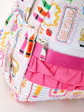 Back to School Print Girls Backpack Ruffle Bag - 6