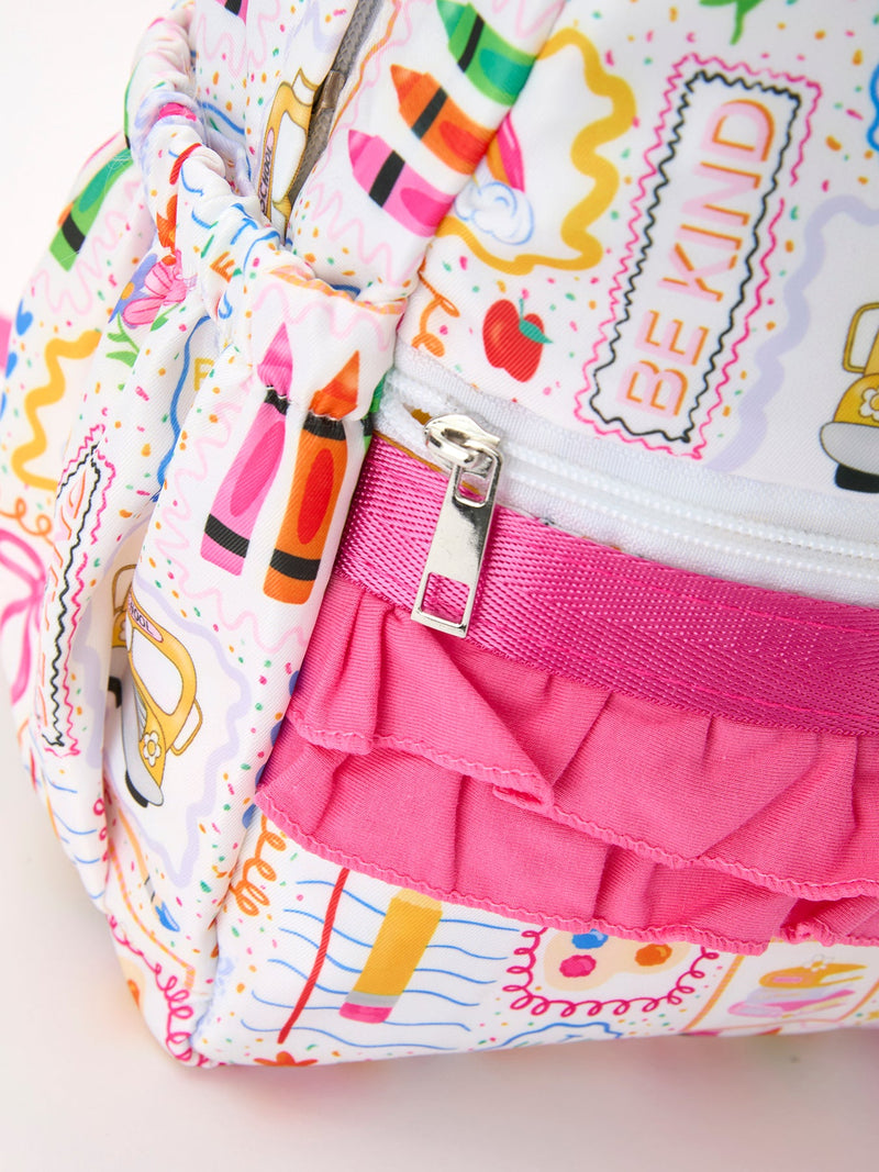 Back to School Print Girls Backpack Ruffle Bag - 6
